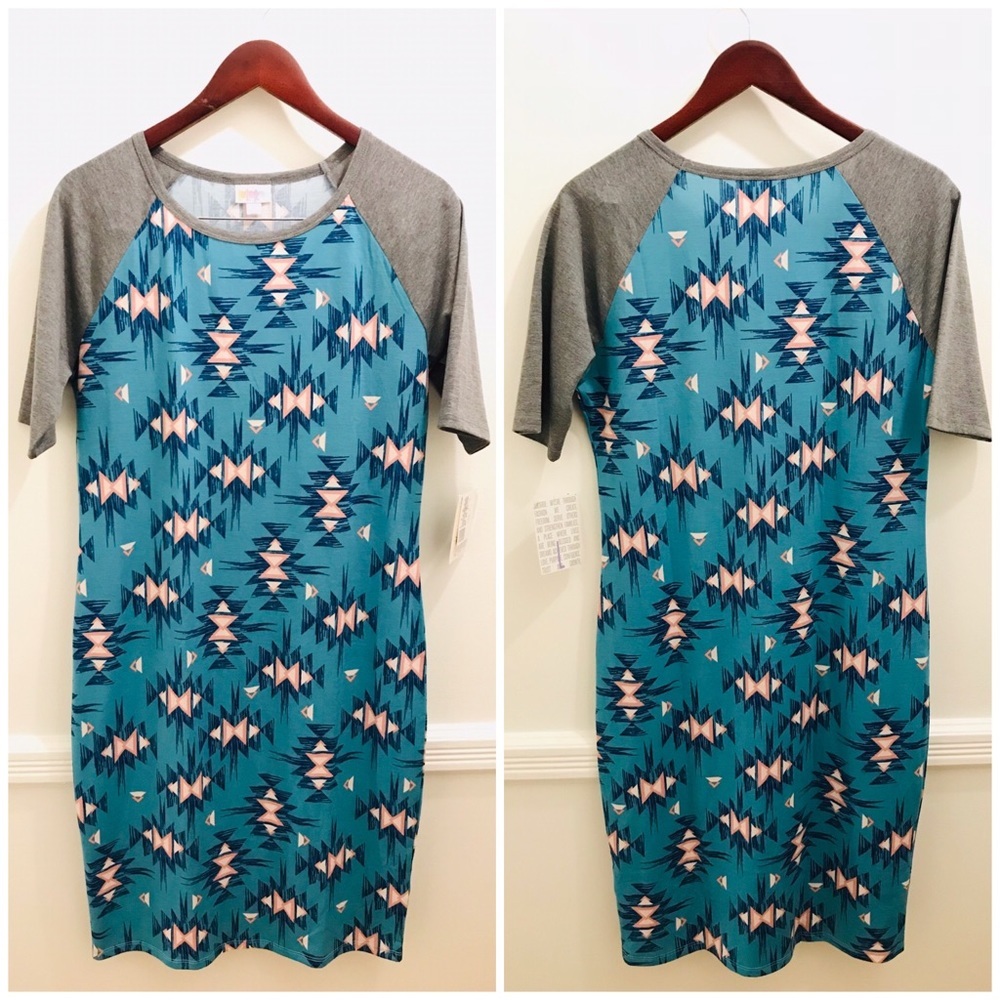 NWT Lularoe Julia Dress large blue pink gray